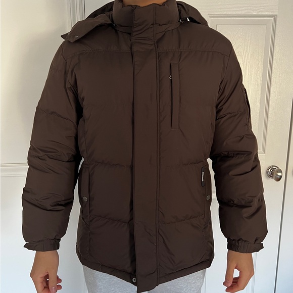 McGregor down brown hooded bomber puffer jacket quilted coat men’s S sportswear